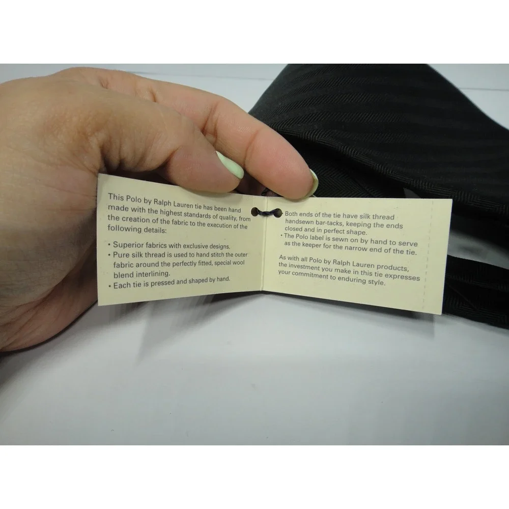 Polo Ralph Lauren Black Herringbone Silk Tie NWT Made in USA Pony Logo